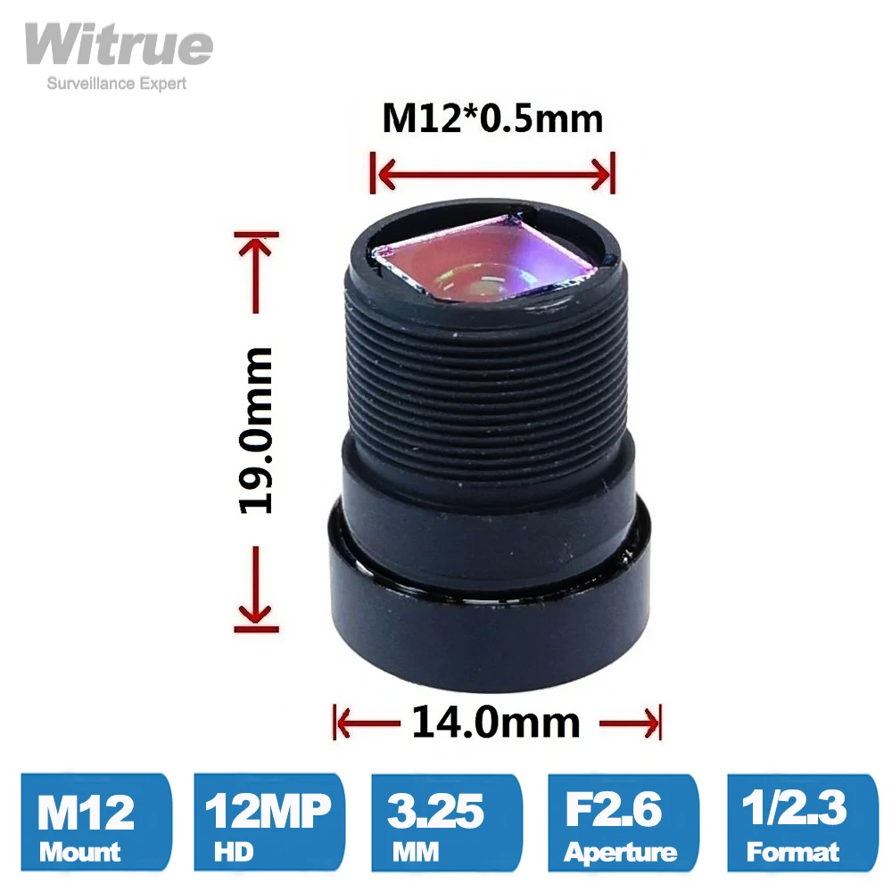 Witrue 왜곡 없는 렌즈, 액션 스포츠 카메라용, 650nm IR 필터, 12MP 3.25mm M12 마운트, 1/2 인치 F2.6