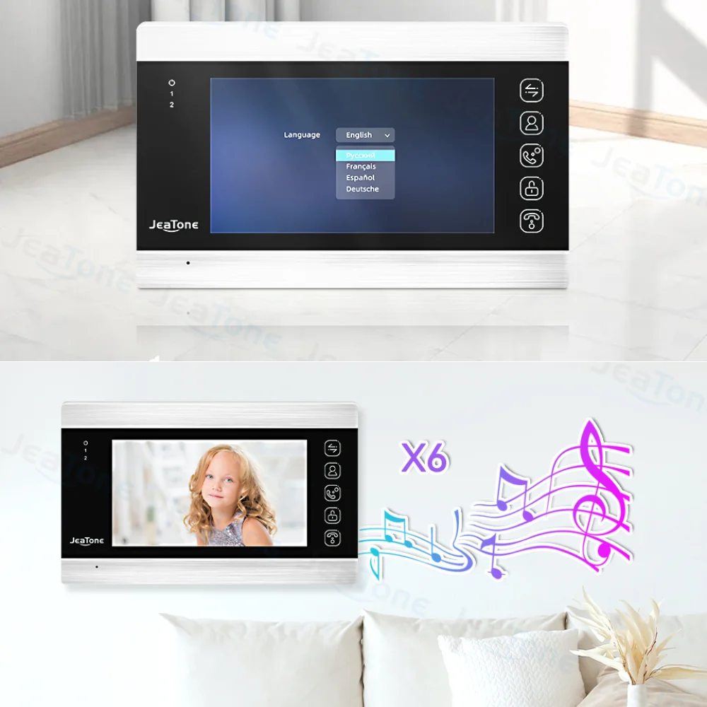 JeaTone 7 인치 실내 모니터 단일 비디오 도어 전화 초인종 인터콤 시스템 비디오 녹화 사진 촬영 실버 벽 장착