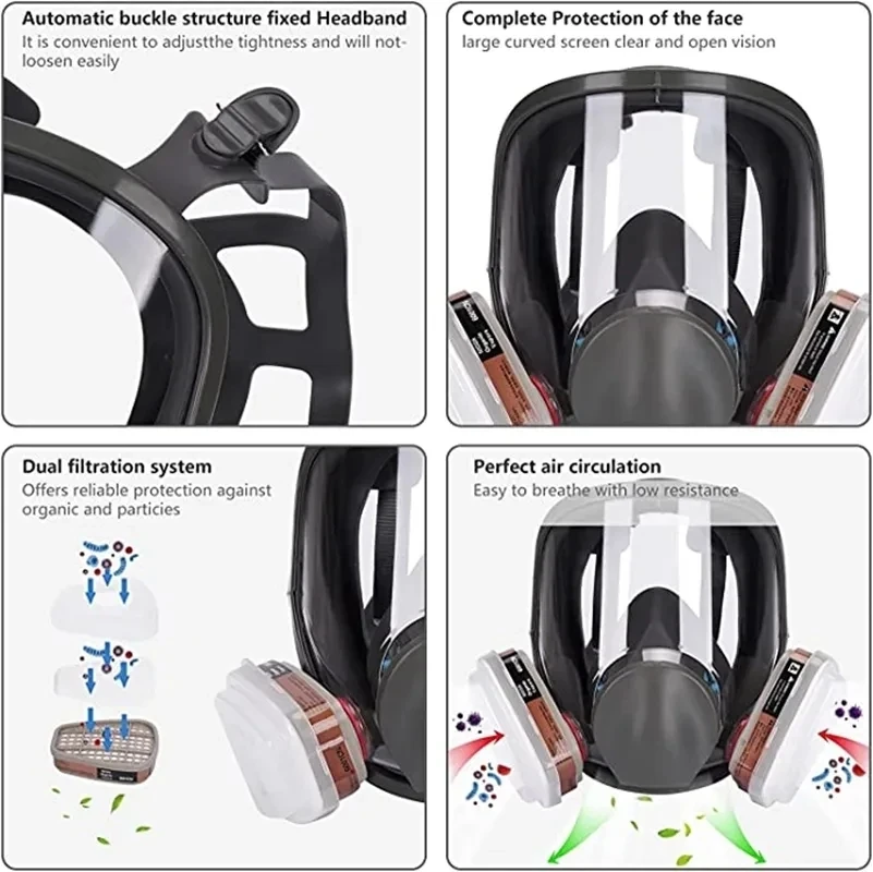 전면 화학 보호 호흡기, 방독면, 산업용 스프레이, 먼지 및 안전 작업 필터, 6800