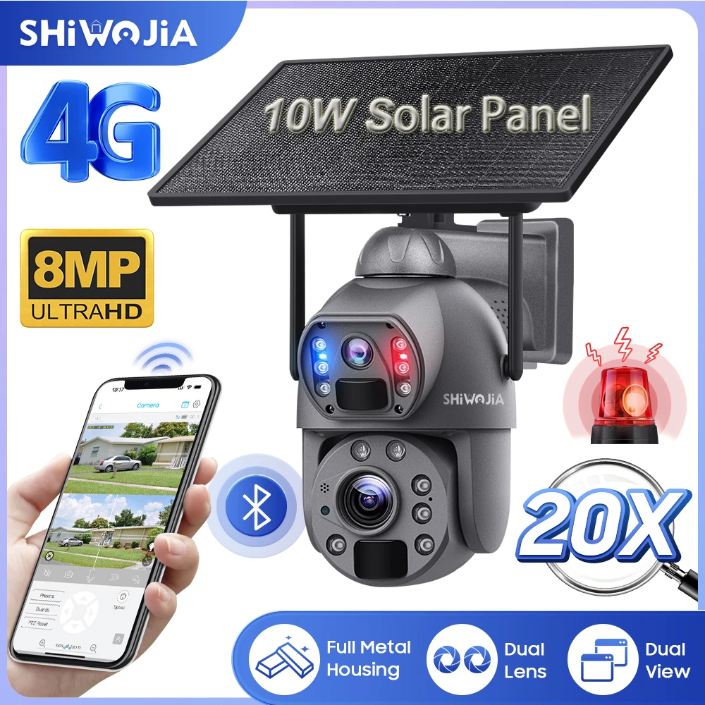 SHIWOJIA 태양 전지 패널 보안 카메라, 휴머노이드 추적, 듀얼 렌즈, 20X 줌, 4K, 8MP, 4G SIM/WIFI, 10W, 20000mAh 배터리 title=SHIWOJIA 태양 전지 패널 보안 카메라, 휴머노이드 추적, 듀얼 렌즈, 20X 줌, 4K, 8MP, 4G SIM/WIFI, 10W, 20000mAh 배터리