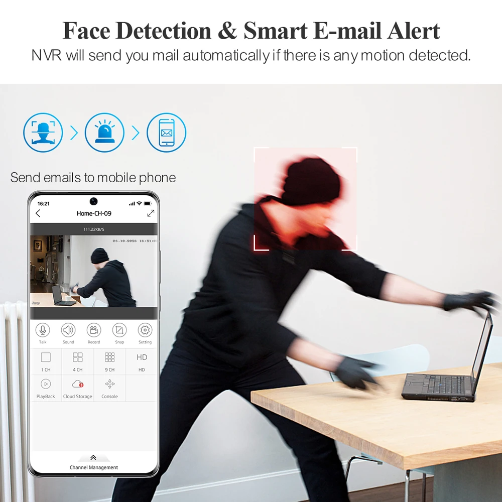 Techage 스마트 AI 지지대, 얼굴, 사람, 모션 감지, 이메일 경고 지지대, Onvif 프로토콜, P2P, H.265 울트라 HD, 4K, 8MP, 32CH, IP NVR