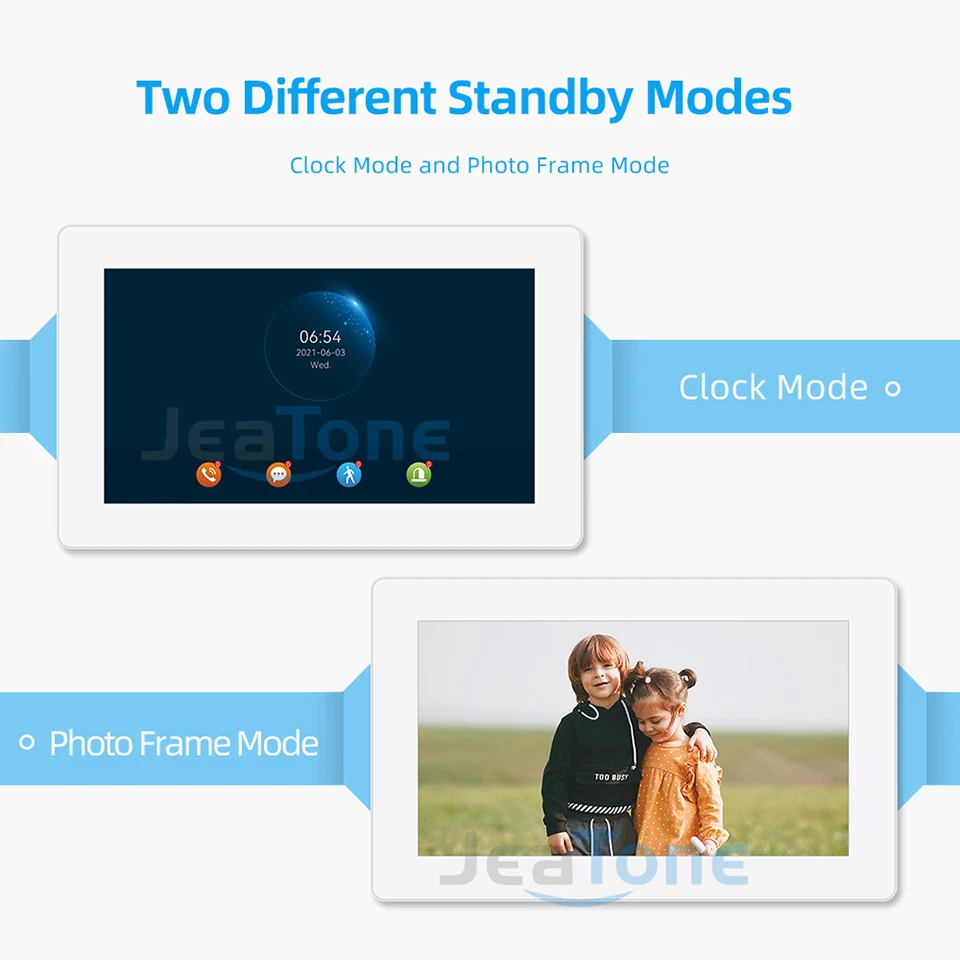 JeaTone 와이파이 비디오 인터콤 무선 1080P HD 싱글 모니터, 7 인치 풀 터치 스크린, 모션 녹음, 다국어 지원
