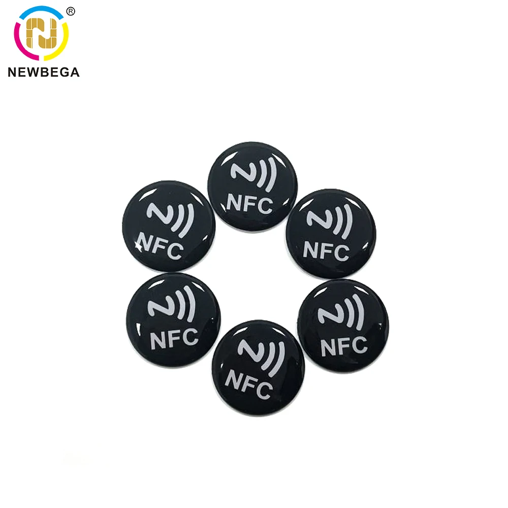 13.56MHz 블랙 NFC 216 스티커, 재기록 가능 RFID 토큰, 에폭시 카드, 방수, 소셜 공유 등에 사용 가능, 5 개/로트