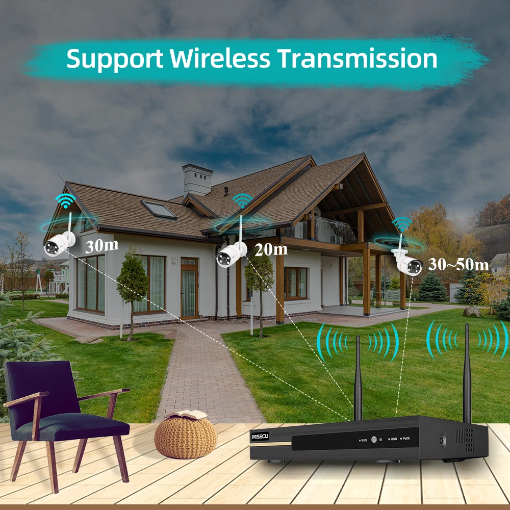 MISECU 와이파이 NVR 무선 NVR 녹음기, 무선 보안 시스템용 ONVIF 지원, H.265 CCTV NVR 보안 비디오 녹음기, 8CH, 3MP