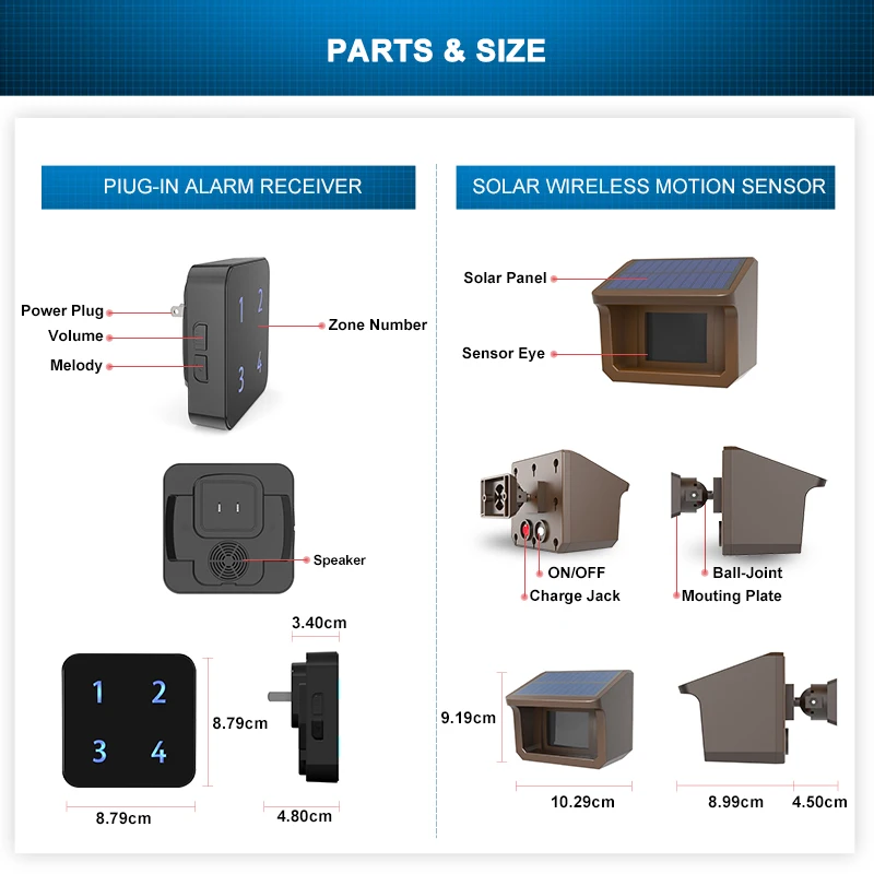 HTZSAFE 800 미터 태양열 무선 차도 알람, 야외 내후성 모션 센서 및 감지기, DIY 보안 경고 시스템