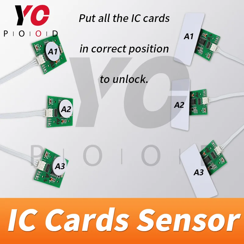 방 탈출 모험가 게임 소품 RFID 센서 소품, RFID 센서 위에 IC 카드 4 장 넣기, Maglock 열기