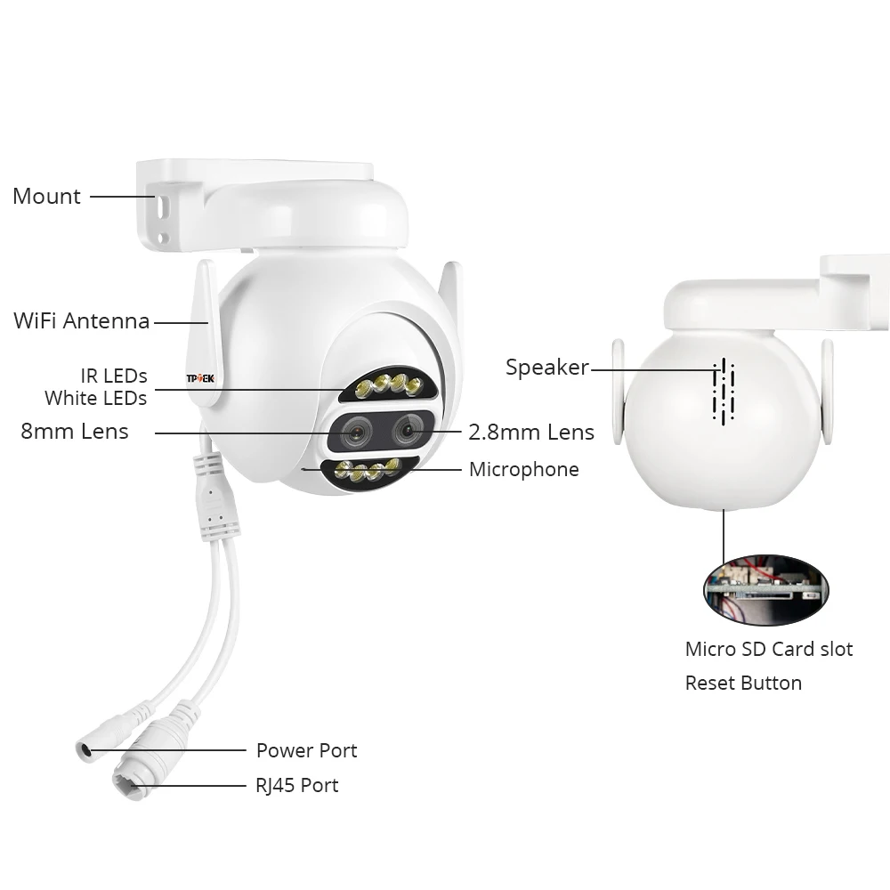 듀얼 렌즈 4MP 2MP WiFi IP 카메라 PTZ 2.8mm 8mm 8x 디지털 줌 감시 보안 CCTV 비디오 AI 인간 추적 CamHipro Cam