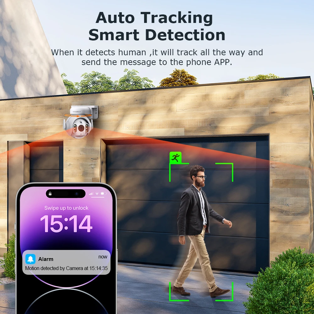 INQMEGA PTZ 와이파이 IP 카메라, 야외 AI 인간 추적 스마트 감지 무선 카메라, 풀 컬러 나이트 비전, 양방향 오디오, 5MP