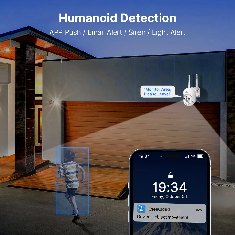 Hiseeu 와이파이 PTZ 카메라 시스템, 8CH NVR AI 모션 추적, H.265 비디오, 무선 CCTV, 야외 보안 감시 IP 카메라, 5MP