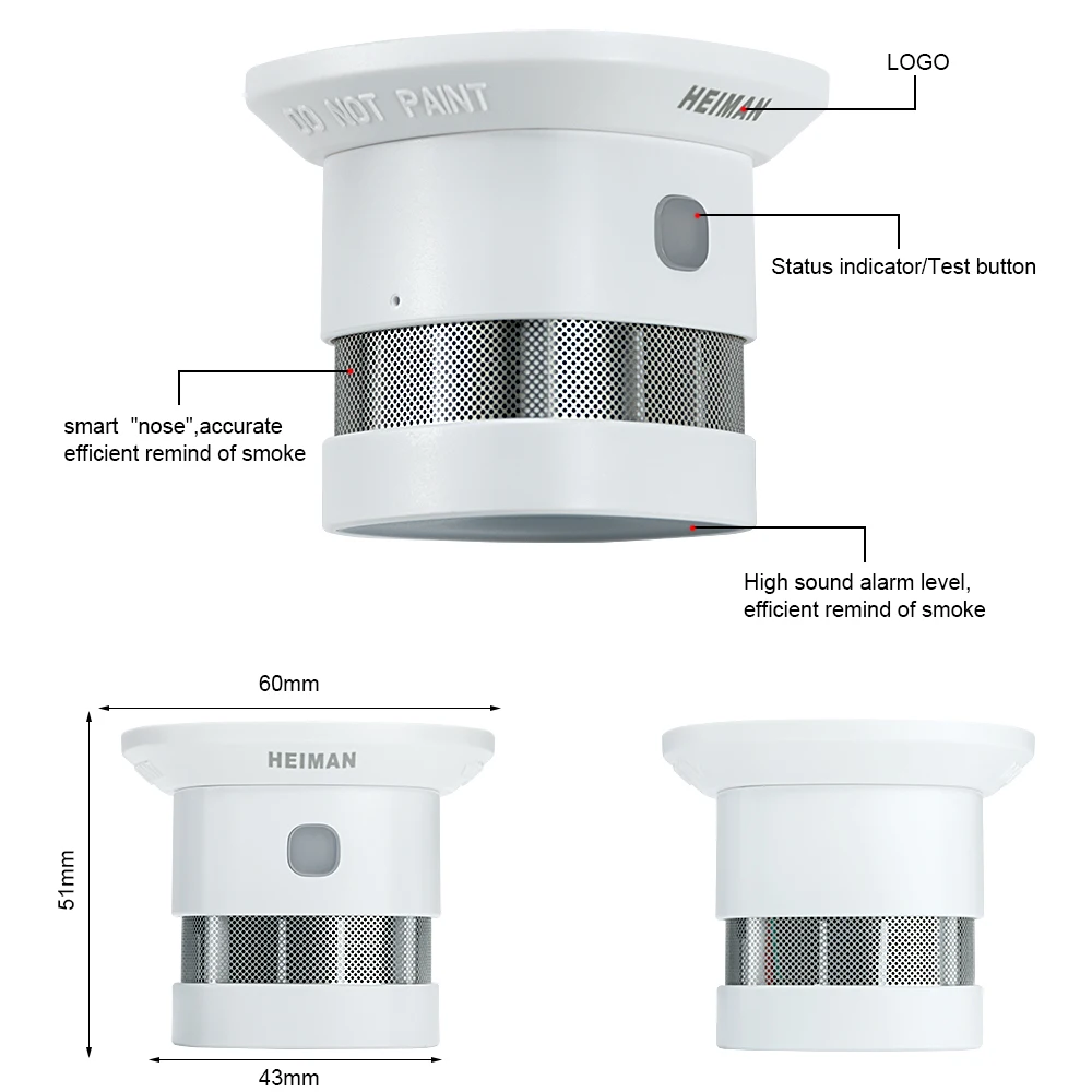 HEIMAN 독립적 인 화재 경보 연기 감지기 홈 고감도 안전 보호 시스템 무선 센서 미니 휴대용