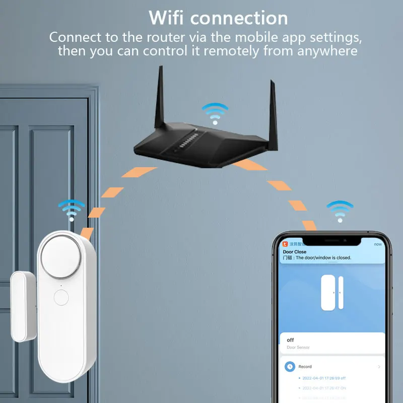 투야 와이파이 도어 센서, 스마트 홈 보안 경보 시스템, 독립 경고 장면, 90dB 사이렌 앱 알림 기능, 쉬운 설치