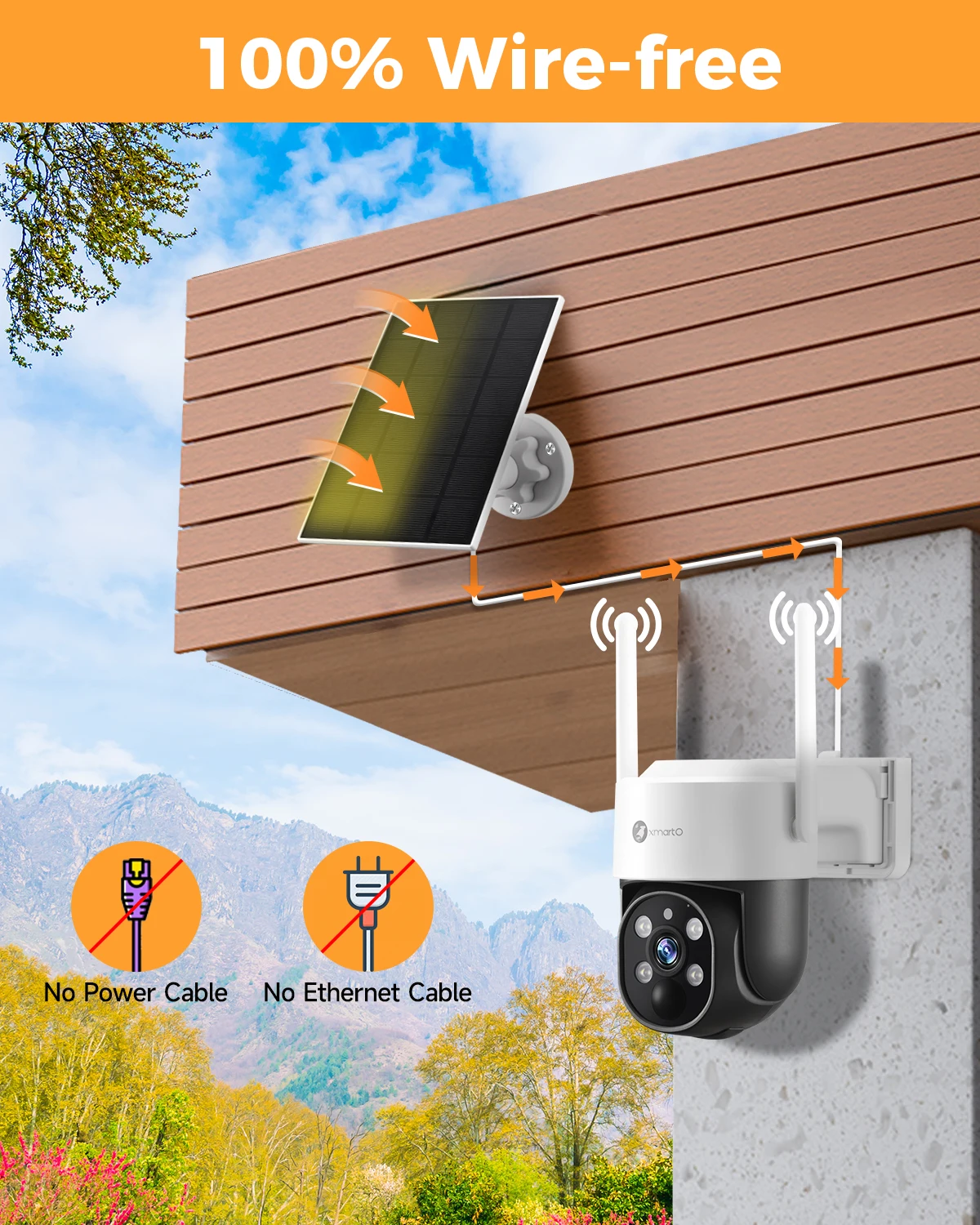 XMARTO 100% 무선 태양열 PTZ 홈 보안 카메라 시스템, 4 세트, 2K 4MP QHD CCTV 감시 키트 포함 와이파이 NVR, 4K, 10CH