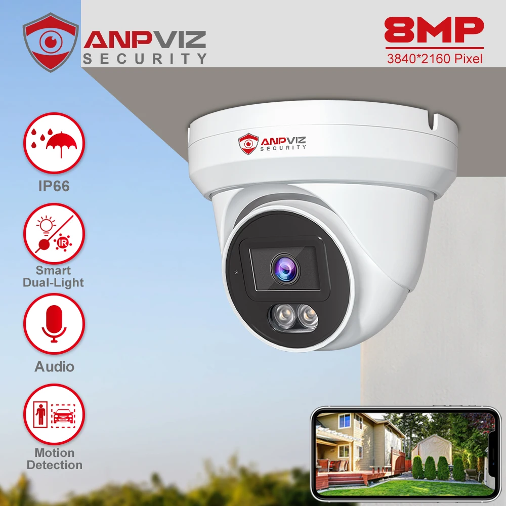 Anpviz POE IP 터렛 카메라, 야외 스마트 듀얼 라이트, 컬러 VU, 30m CCTV 비디오, IP67, H.265, 오디오 사람 및 차량 감지, 8MP title=Anpviz POE IP 터렛 카메라, 야외 스마트 듀얼 라이트, 컬러 VU, 30m CCTV 비디오, IP67, H.265, 오디오 사람 및 차량 감지, 8MP 