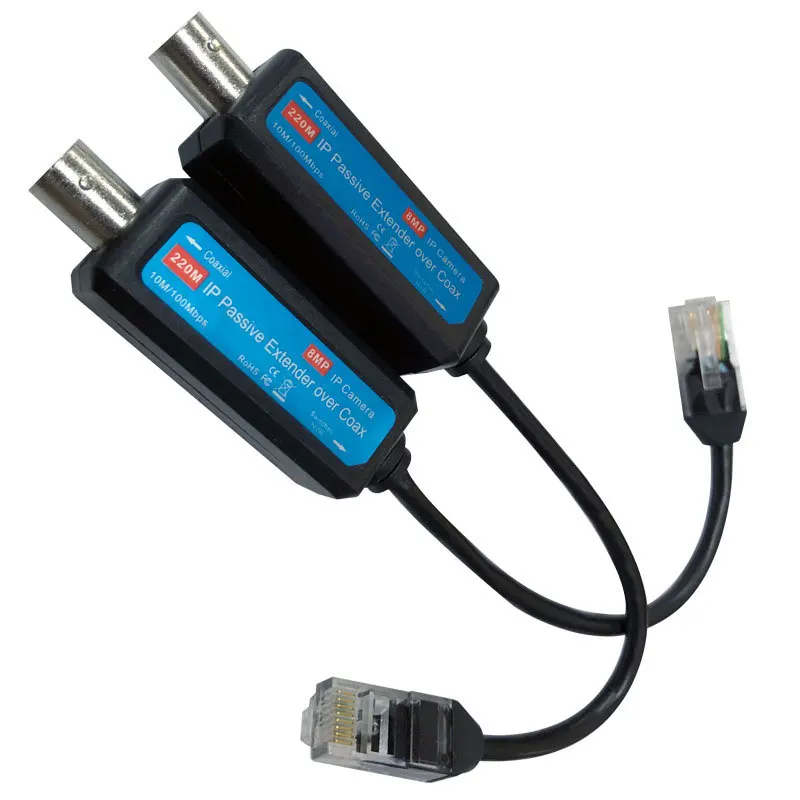 1 쌍 IP 네트워크 동축 송신기 수신기 익스텐더 IP NVR 카메라용 안전 전송 케이블 100Mbps IP-동축