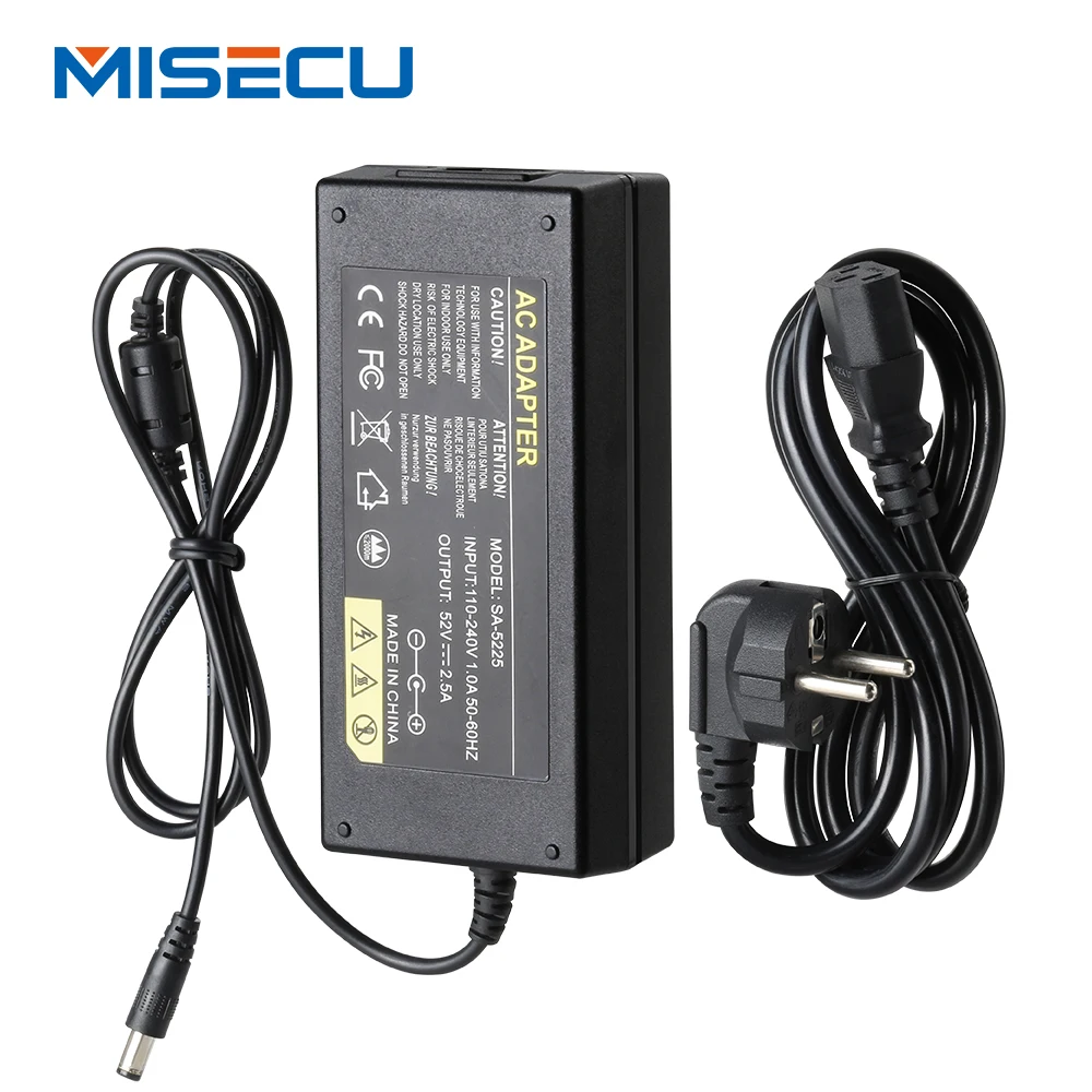 Misecu 52V 2.5A 전원 공급 장치 AC 100-240V 전원 어댑터 벽 충전기 DC 5.41mm EU/AU/UK/US 보안 CCTV POE NVR 용 플러그