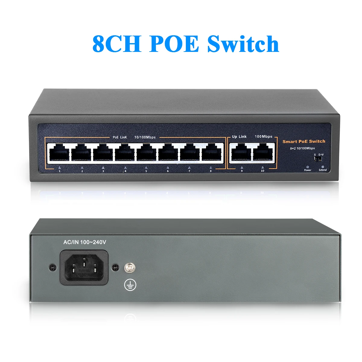 Techage 이더넷 IP 카메라 및 무선 AP 및 CCTV 카메라 시스템용 4CH 8CH 52V 네트워크 POE 스위치, 10/100Mbps IEEE 802.3 af 포함