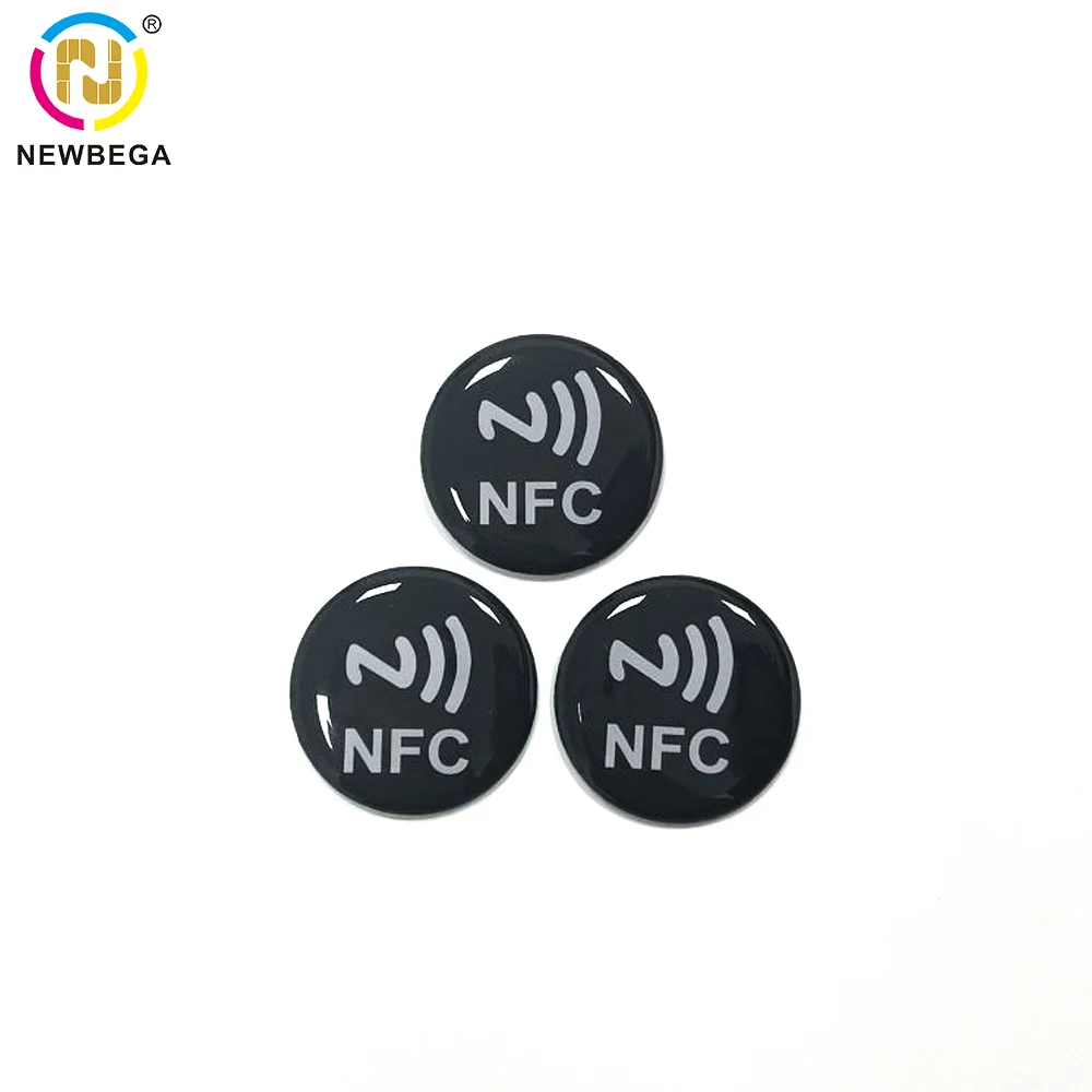 13.56MHz 블랙 NFC 216 스티커, 재기록 가능 RFID 토큰, 에폭시 카드, 방수, 소셜 공유 등에 사용 가능, 5 개/로트