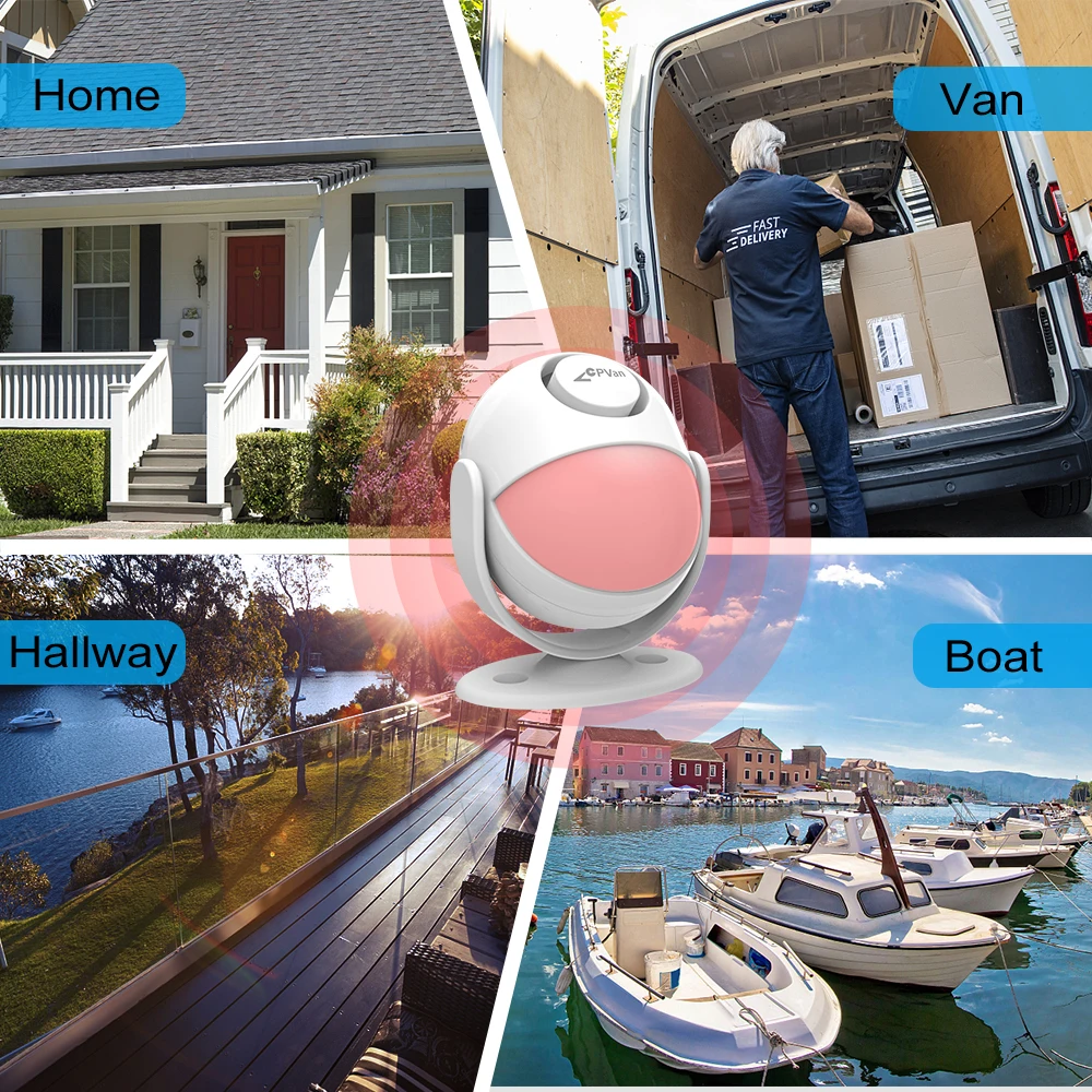 CPVAN 무선 경보 센서, 홈 보안 경보 시스템, 125dB 사운드, 433MHz 적외선 감지기, PIR 모션 센서