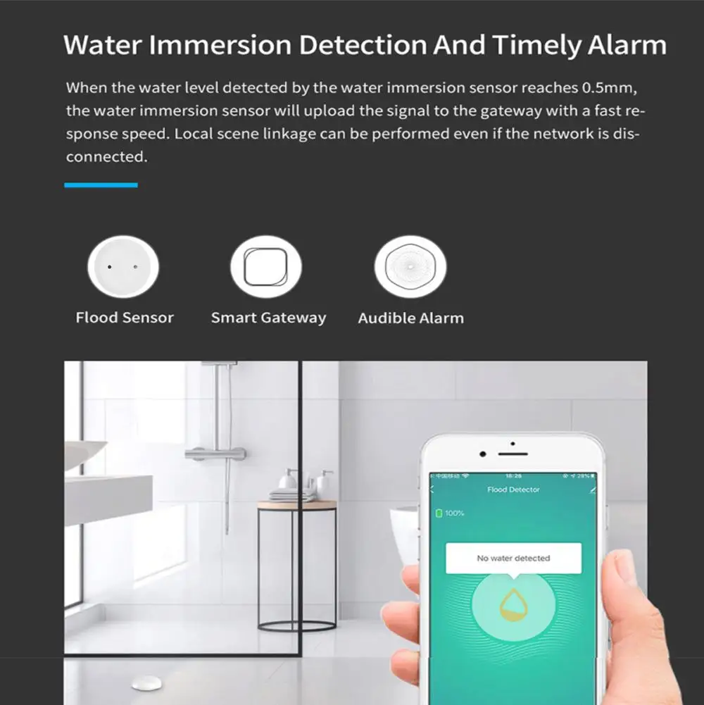 ZigBee 투야 누수 감지기, 홍수 센서, 물 탱크 전체 물 연결 경보, 앱 원격 모니터링, 투야 지그비 게이트웨이