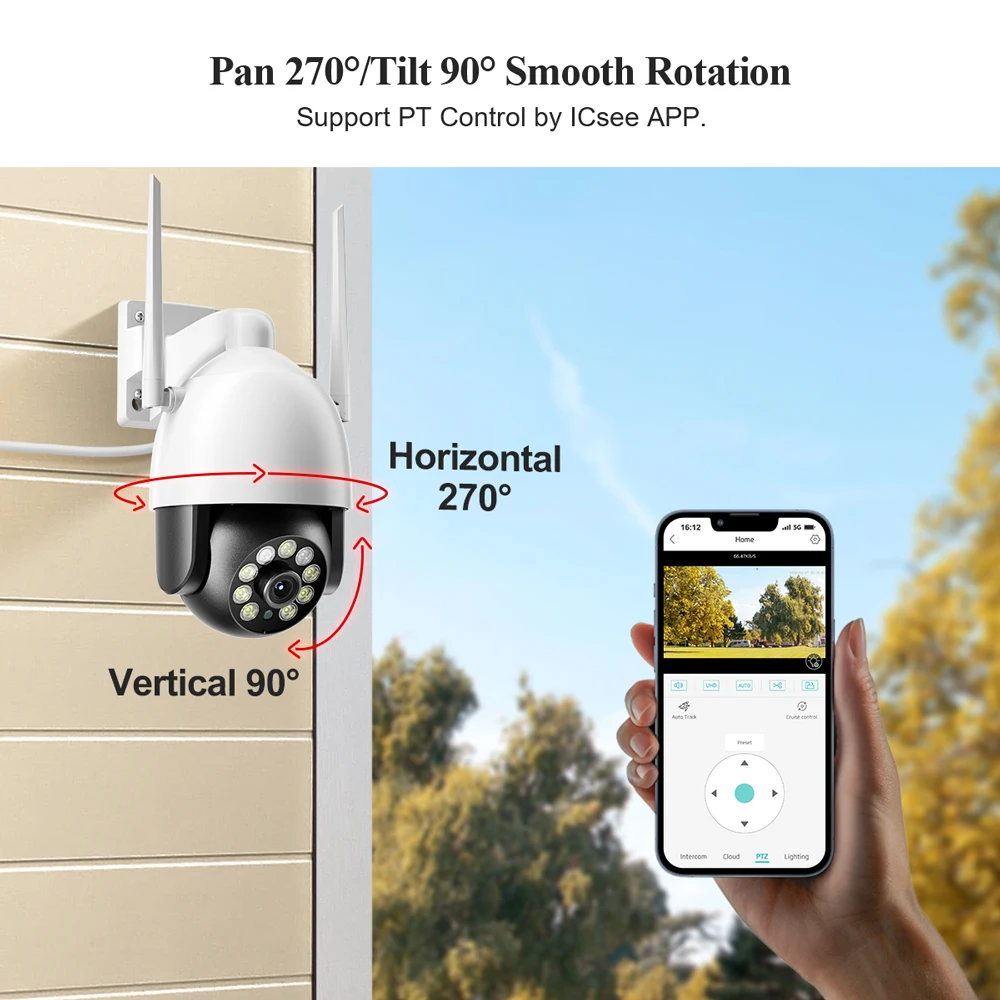 Techage 야외 와이파이 PTZ IP 카메라, AI 인간 감지 무선 보안 카메라, 양방향 오디오 비디오 감시, 울트라 HD, 2K, 4K, 8MP