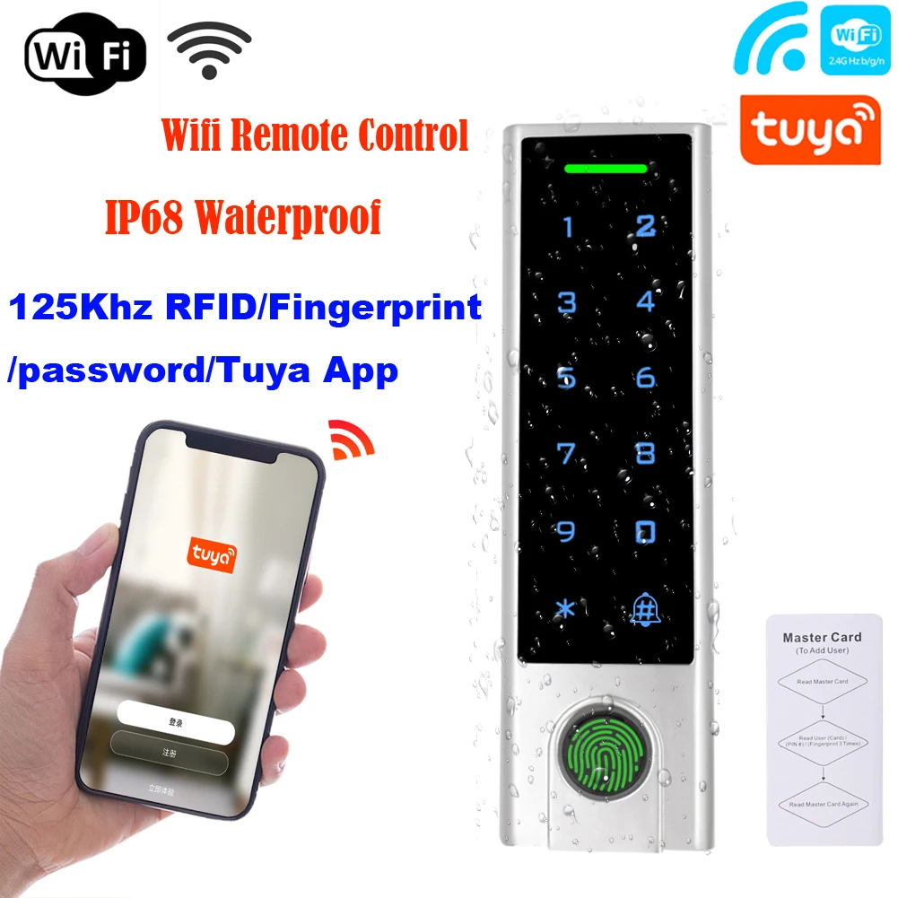 Tuya-2.4G Wifi 원격 제어 게이트 오프너, 125Khz RFID 액세스 컨트롤러 지문 방수 액세스 제어 무선 도어 잠금 장치