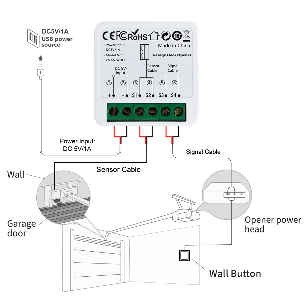 WiFi 차고 문 오프너 Smart Gate Door Controllor Alexa echo와 호환 Google 홈 스마트 라이프 Tuya Smart iOS Android APP