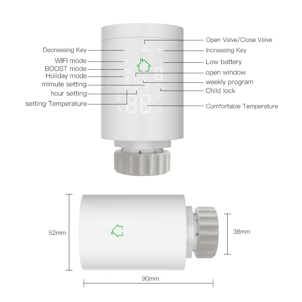 Tuya ZigBee3.0 스마트 라디에이터 액추에이터, 프로그래밍 가능한 온도 조절 라디에이터 밸브 온도 컨트롤러, 알렉사 음성 제어