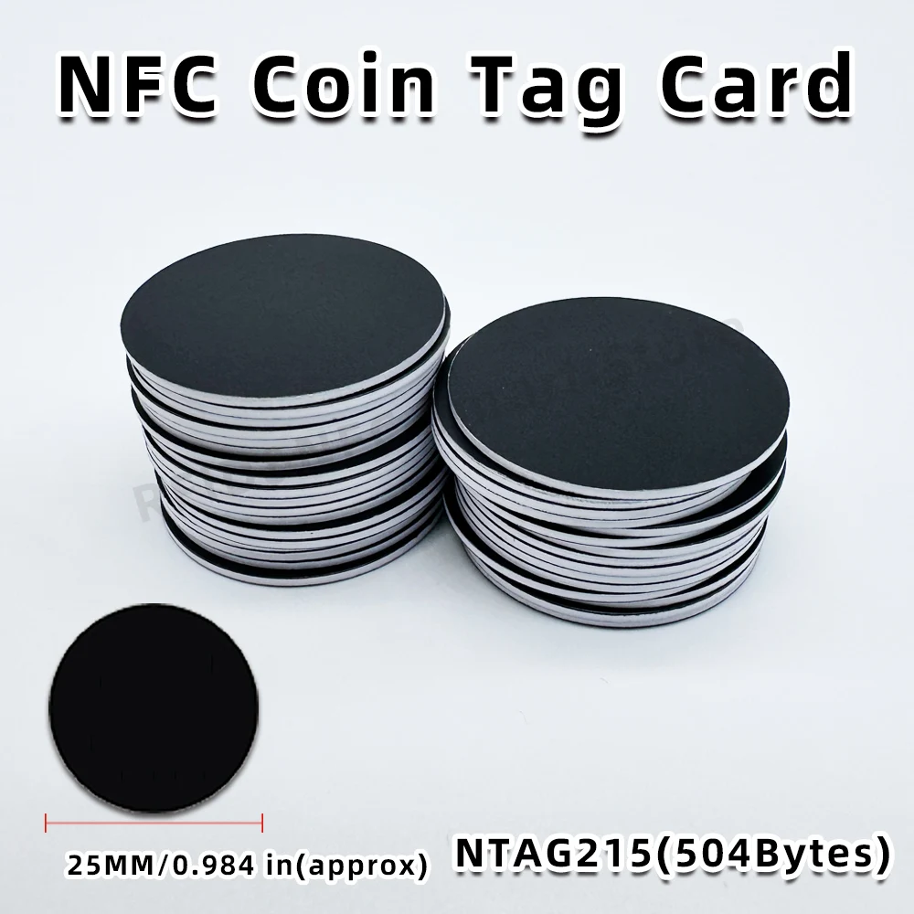 NFC 215 스마트 태그 RFID 카드, NFC 개인 자동화 전용, NFC 215 태그, Nt/ag215 코인 카드, 13.56MHz 블랙, 25mm