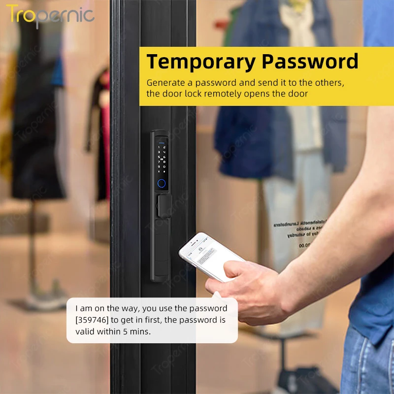방수 투야 지그비 생체 인식 지문 도어락, 전자 스마트 도어락, RFID 카드 코드 잠금, 알루미늄 유리 도어용