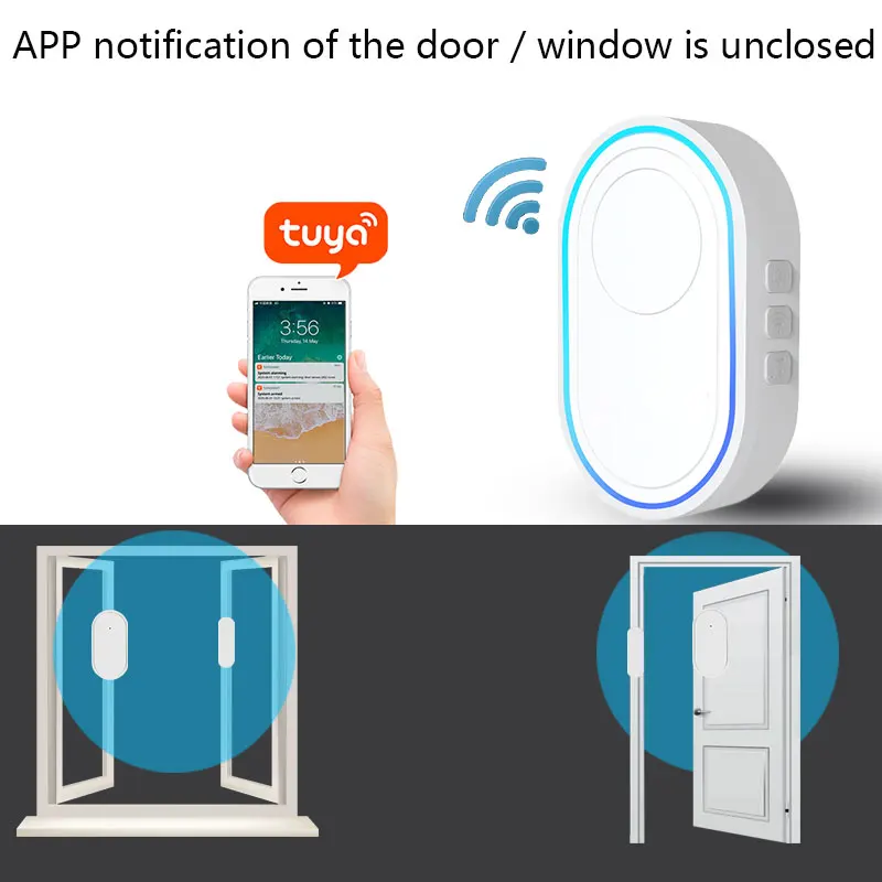 무선 WiFi Doorbell Tuya 스마트 홈 보안 경보 시스템 연결 433MHz 감지기 경고 모드 Welcome Doorbell LED 조명 키트