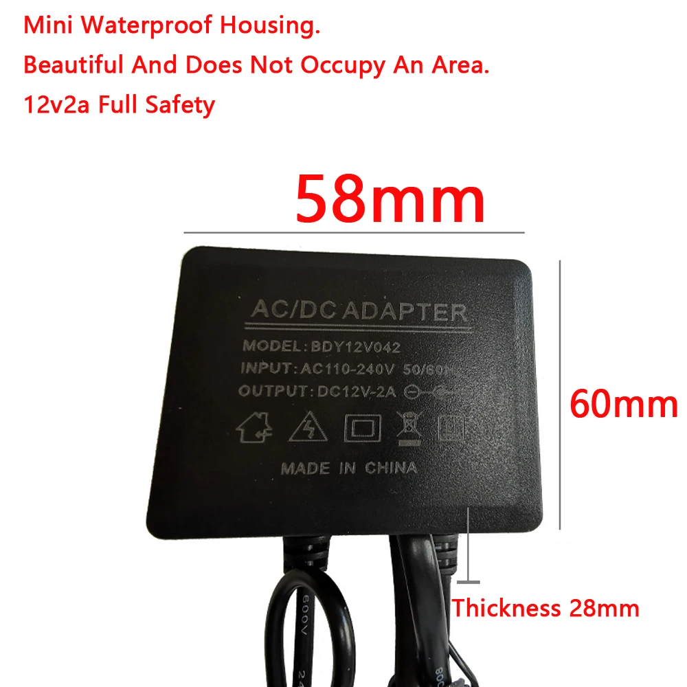 카메라 전원 AC 야외 100V-240V 컨버터 어댑터, DC 2000mA LED 공급, EU 미국 플러그, 5.5mm x 2.1-2.5mm, 12V2A 방수 IP66