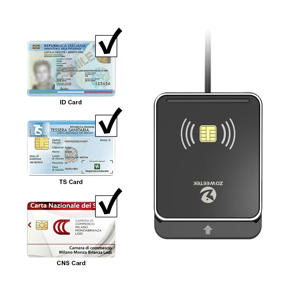 Zoweetek RFID NFC CIE ID 스마트 카드 리더기, 비접촉 및 접촉 칩 카드, DNI CRS CNS, Windows Mac과 호환 가능