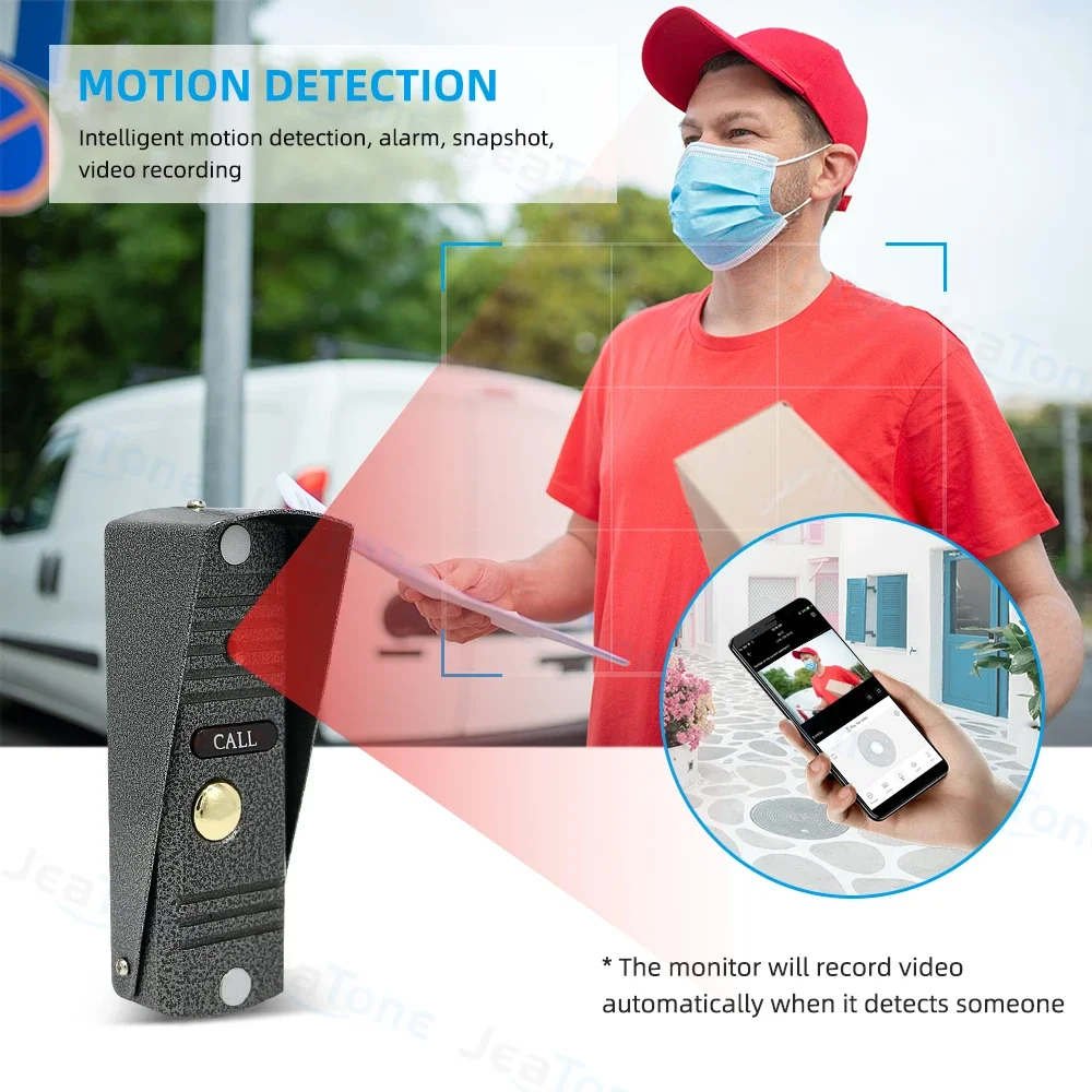 Jeatone 와이파이 1080P LCD 터치 스크린 홈 비디오 인터콤 비디오 초인종 카메라, 아파트 투야 스마트, 손상 방지, 7 인치