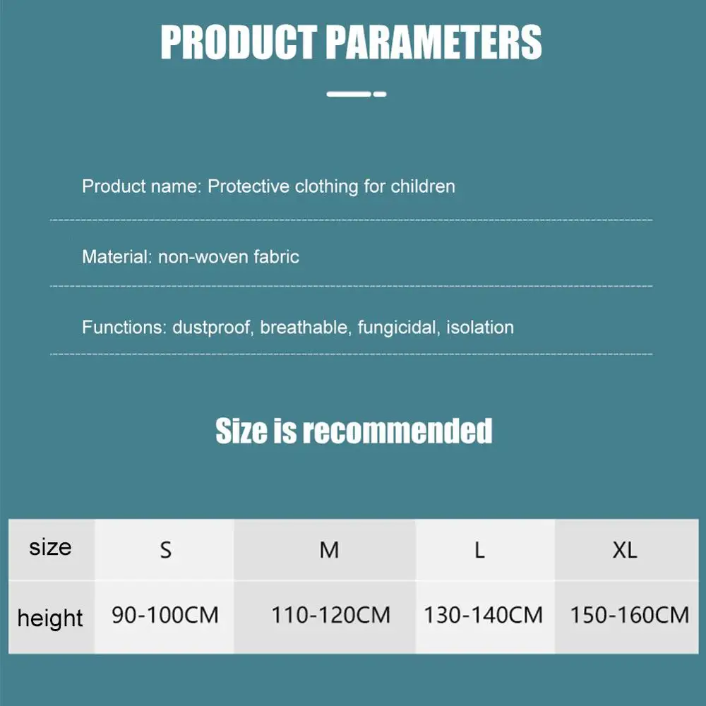 어린이용 통기성 방진 작업복, 후드 포함 보호 절연 슈트, 어린이 일회용 전신 가운, 경량 의류