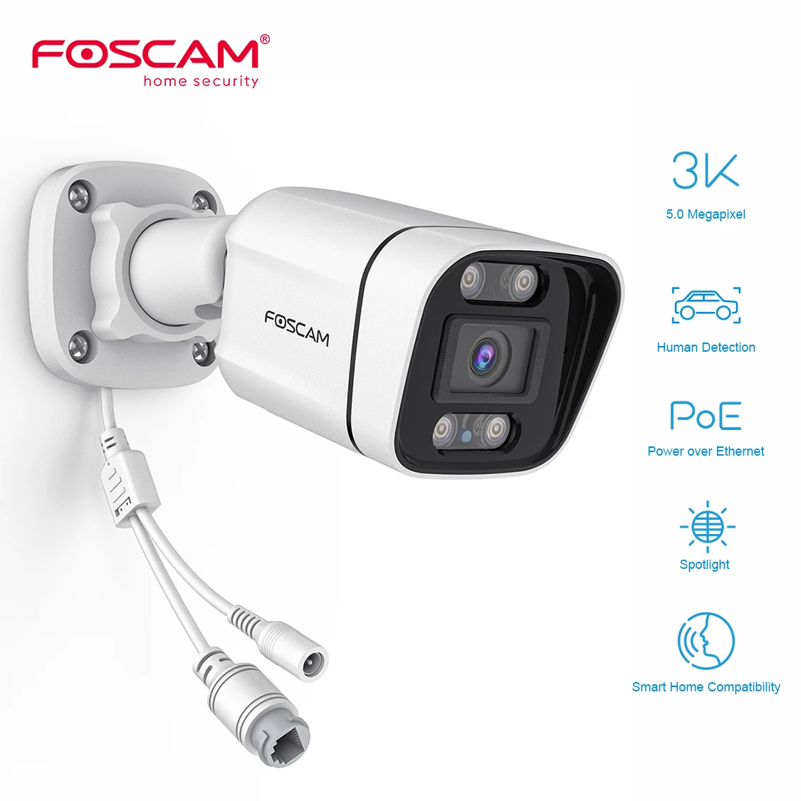 FOSCAM 야외 보안 IP POE 카메라, 스마트 인간 및 자동차 감지, 컬러 야간 투시경, 가정 보안 감시 카메라, 5MP title=FOSCAM 야외 보안 IP POE 카메라, 스마트 인간 및 자동차 감지, 컬러 야간 투시경, 가정 보안 감시 카메라, 5MP 