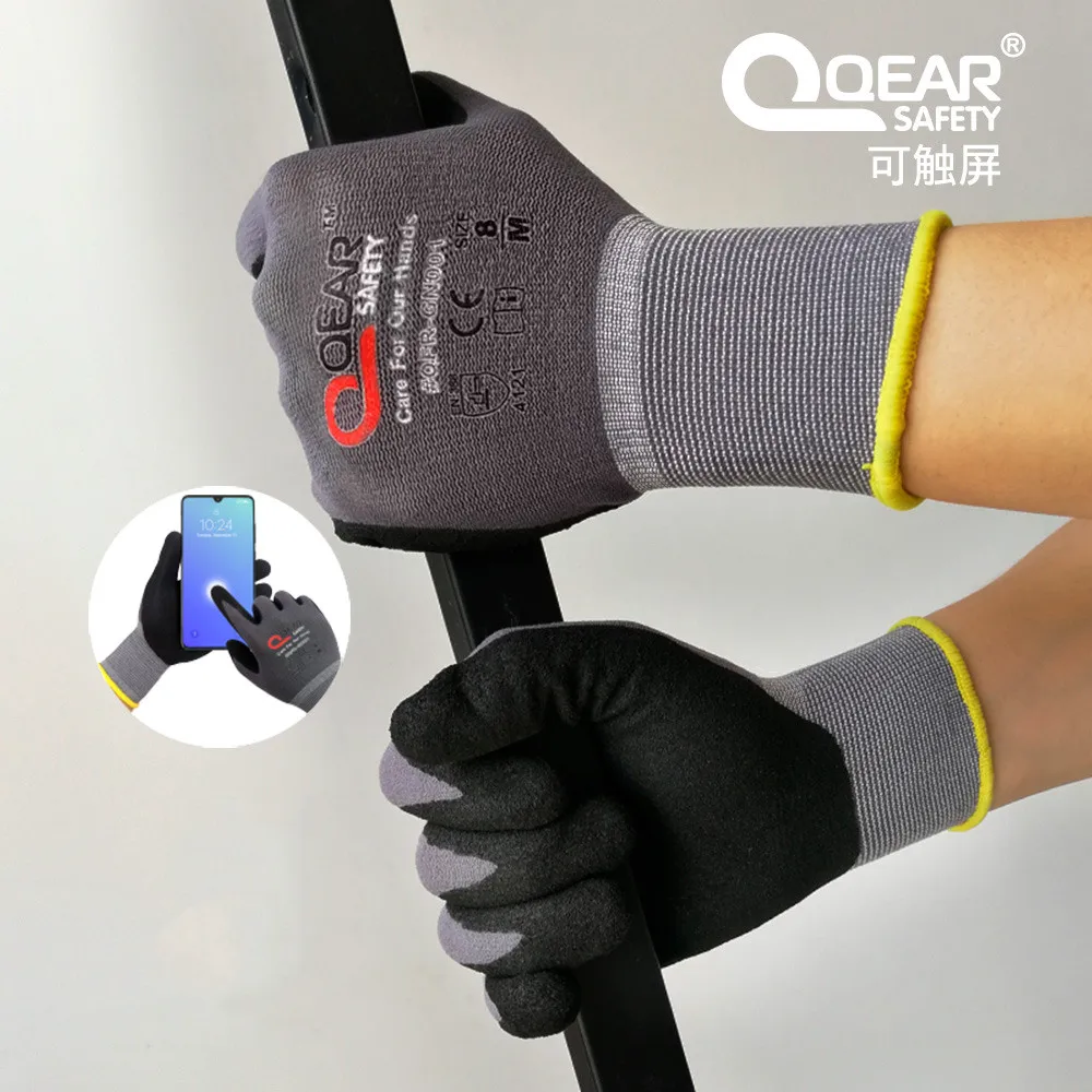 QEAR SAFETY 범용 마이크로 샌디 니트릴 고무, 손바닥 코팅 작업 장갑, 마모, 그립, 통기성, 손 피로 방지 title=QEAR SAFETY 범용 마이크로 샌디 니트릴 고무, 손바닥 코팅 작업 장갑, 마모, 그립, 통기성, 손 피로 방지 