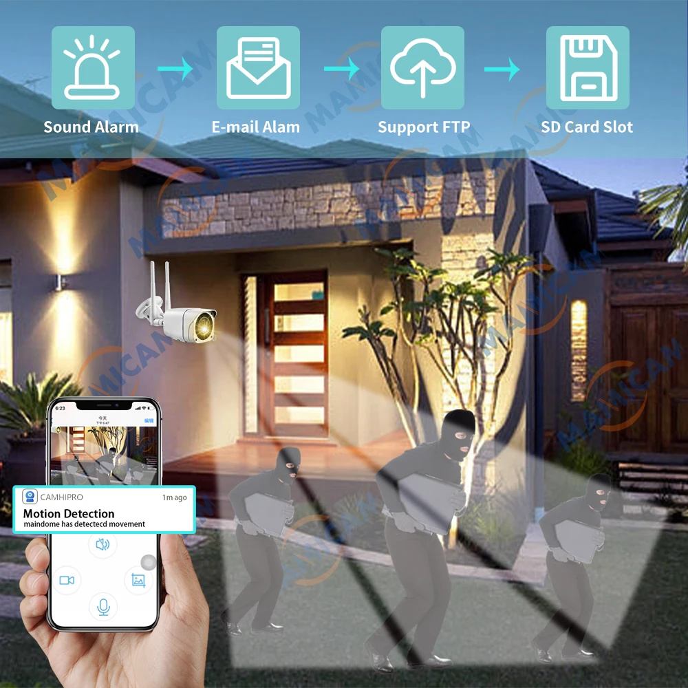 보안 카메라, 4K/ 8MP, 3G 4G 심카드, 와이파이 감시 비디오 카메라, 야외 야간 투시경, IP66 Camhi