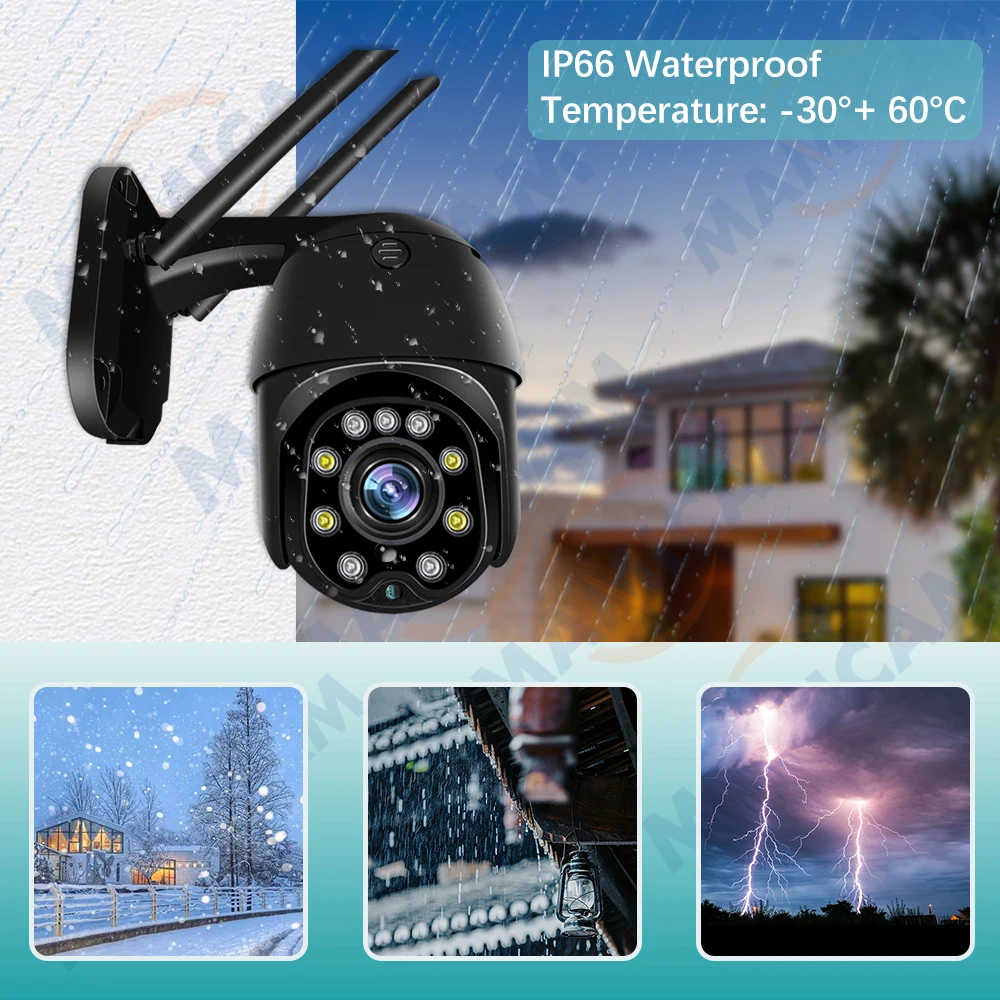 야외 무선 보안 CCTV 감시 캠, 5MP PTZ 스피드 돔 와이파이 IP 카메라, 1080P HD, 5X 줌, 8 개 LED IR 30m, Onvif Camhi