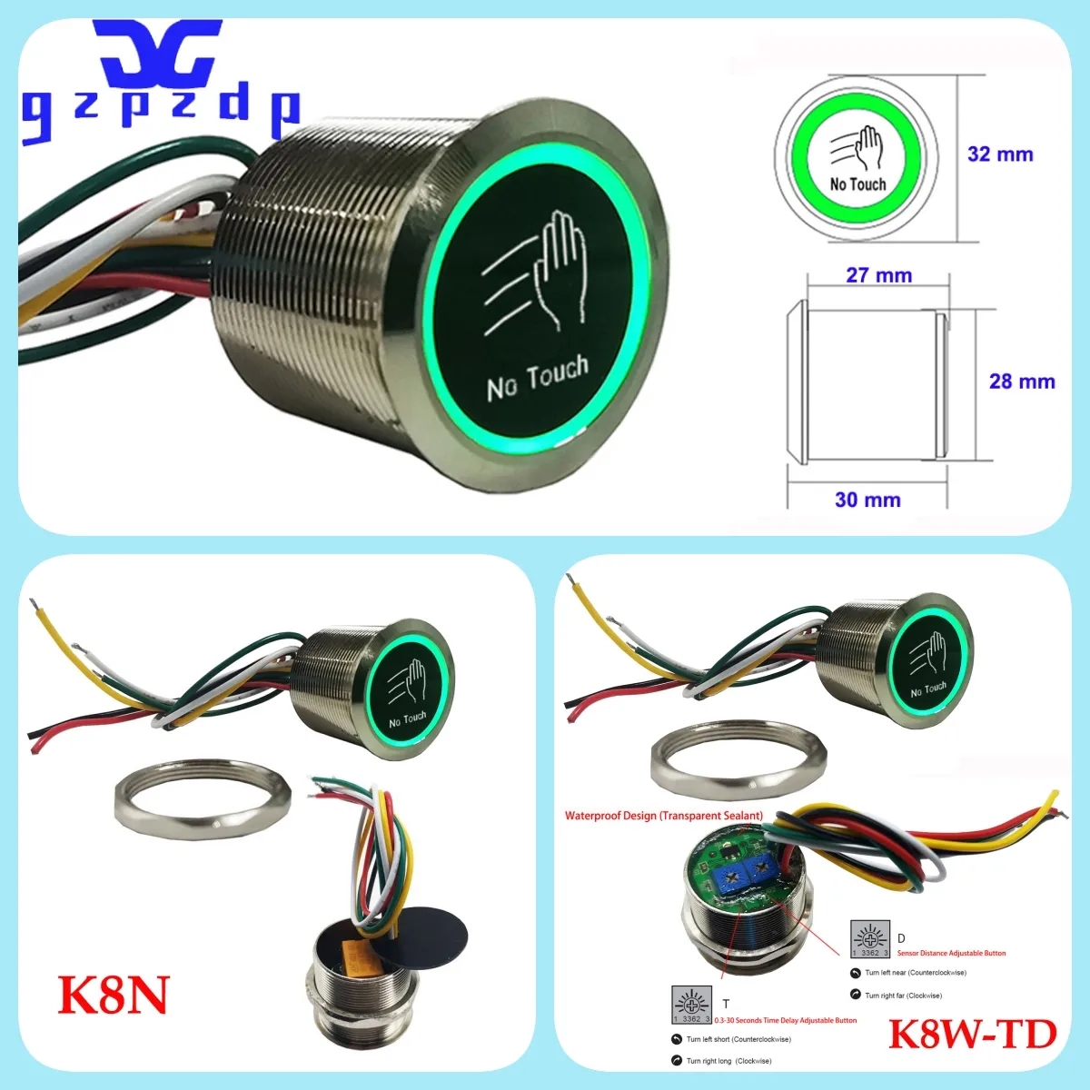 Led 시간 지연 감지 거리 조절식 도어 잠금 해제 스위치 센서, DC12V 24V, 적외선, 터치 없음, 출구 버튼 title=Led 시간 지연 감지 거리 조절식 도어 잠금 해제 스위치 센서, DC12V 24V, 적외선, 터치 없음, 출구 버튼 