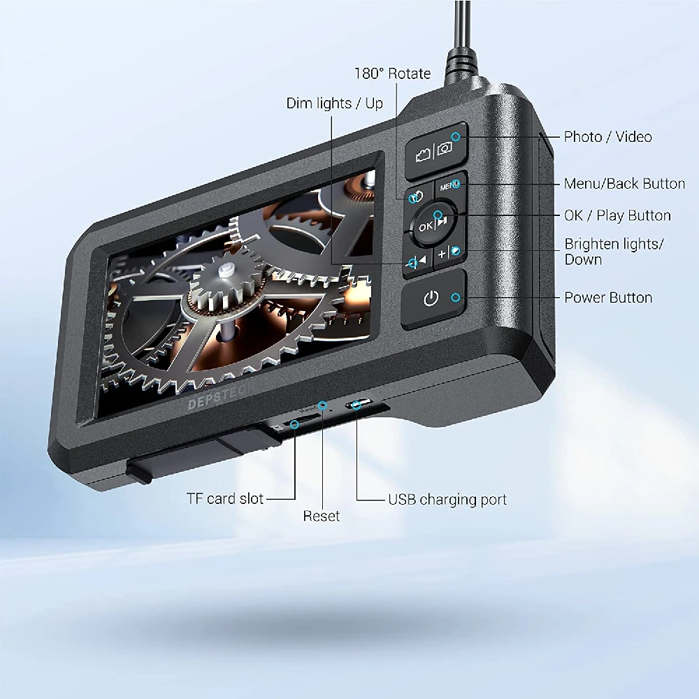 DEPSTECH 1080P 내시경 7.9mm 듀얼 렌즈, 5.5mm 싱글 렌즈, 4.3 인치 스크린 검사 카메라, 하드 케이블 IP67 차량용 내시경