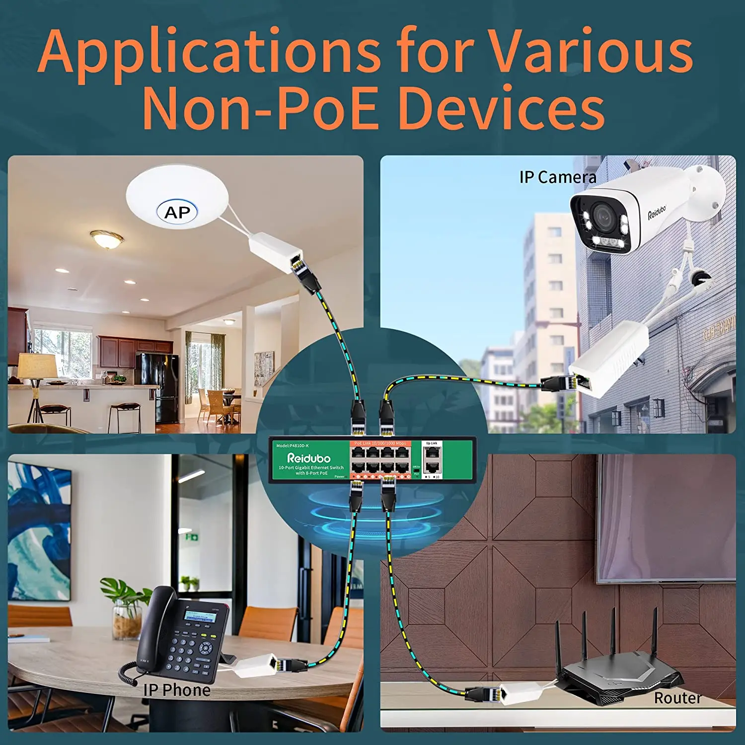 기가비트 PoE 스플리터 어댑터, 12V 2A 출력, 1000Mbps, IEEE 802.3AF/at, IP 카메라, AP 와이파이, IP 전화기에 적합