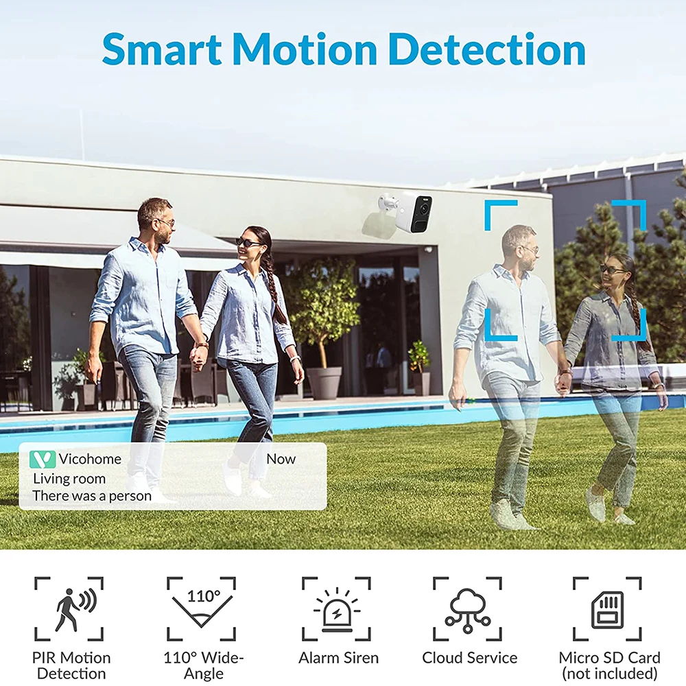 4MP IP WiFi 보안 야외 태양열 카메라 PIR 모션 감지 사이렌 알람 색상 야간 VicoHome APP 스포트라이트 배터리 캠