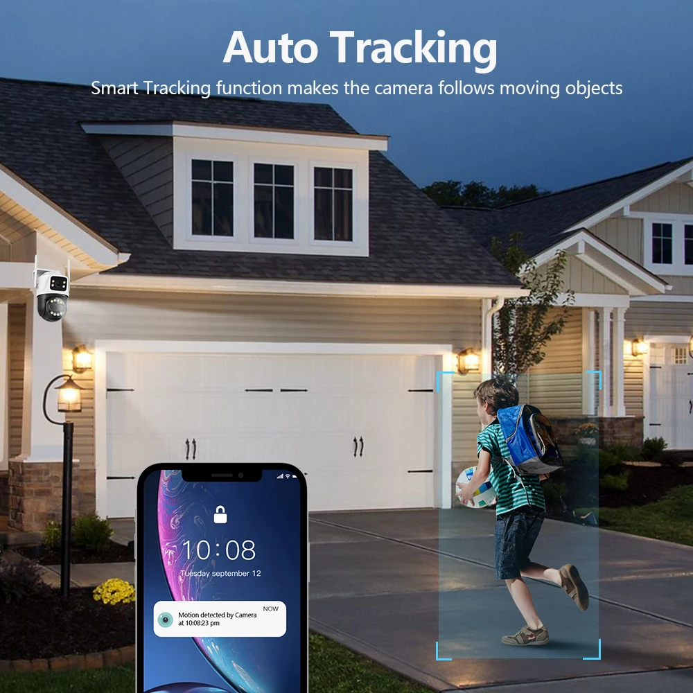 듀얼 렌즈 듀얼 스크린 AI 자동 추적 IP iCSee 카메라, CCTV 오디오 비디오 감시, 4K 8MP HD 와이파이 PTZ 카메라, 3K 6MP