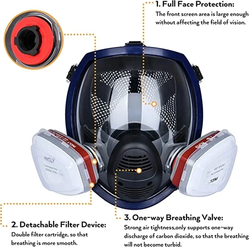 화학 마스크 6800 15/17 인 1 가스 마스크, 먼지 호흡기 페인트, 살충제 스프레이, 실리콘 풀 페이스 필터, 실험실 용접용