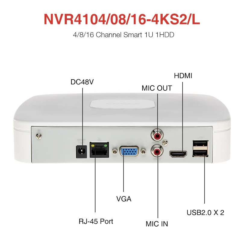 Dahua NVR4104-4KS2/L NVR4108-4KS2/L NVR4116-4KS2/L 4/8/16CH 스마트 1U 라이트 4K H.265 네트워크 비디오 레코더 보안