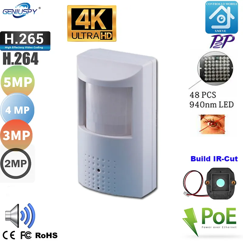 GENIUSPY POE 나이트 비전 미니 IP 카메라, 적외선 IR LED PIR 스타일 H264 H265 P2P ON VIF Xmeye, 2MP, 3MP, 4MP, 5MP, 8MP, 4K 오디오, 940nm title=GENIUSPY POE 나이트 비전 미니 IP 카메라, 적외선 IR LED PIR 스타일 H264 H265 P2P ON VIF Xmeye, 2MP, 3MP, 4MP, 5MP, 8MP, 4K 오디오, 940nm 