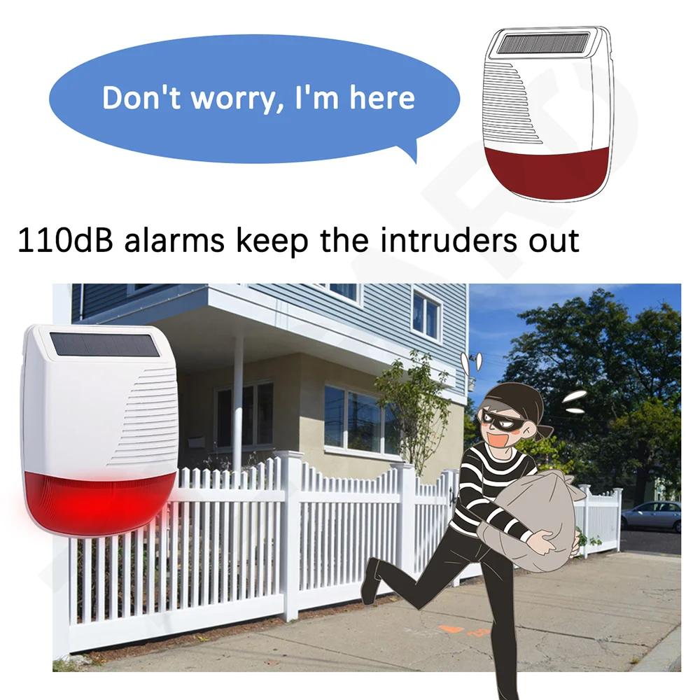 TAIBOAN 야외 태양광 사이렌 세트, 433MHz 무선 조명 플래시 스트로브, 방수 경보 경적, 가정 보안 도난 경보 시스템