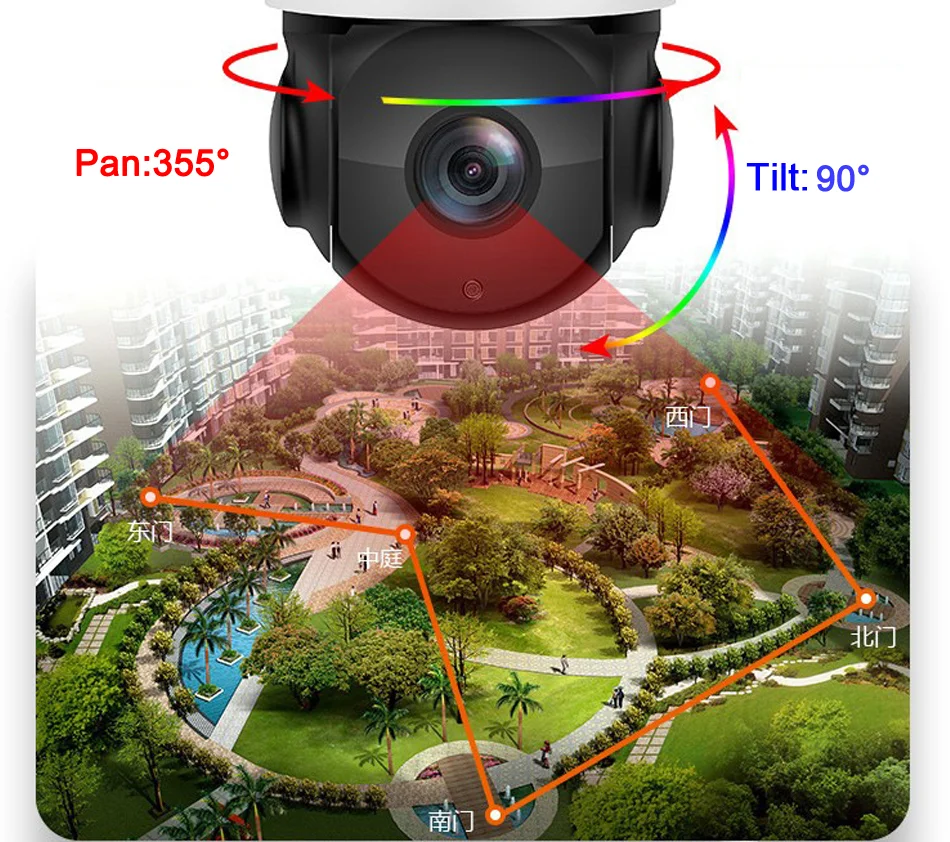 풀 컬러 90X 광학 줌 자동 추적 CamHi AI 알람 와이파이 PTZ IP 보안 카메라, H.265 + 8MP, 4K IMX415, 256G 오디오, 360 ° 회전