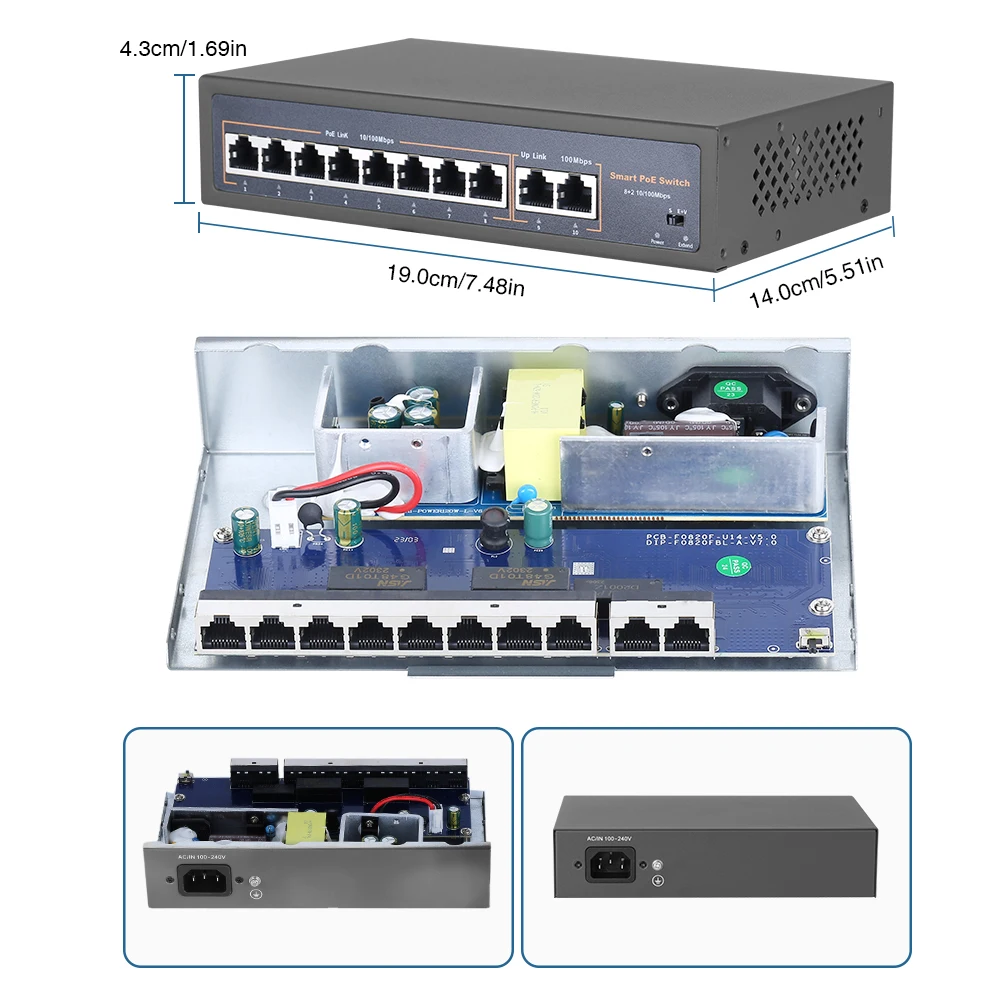 MISECU 48V 4/8/16 포트 POE 스위치 IP 카메라 이더넷 10/100Mbps IEEE802.3 Af/at, IP 카메라/CCTV 보안 카메라 시스템용