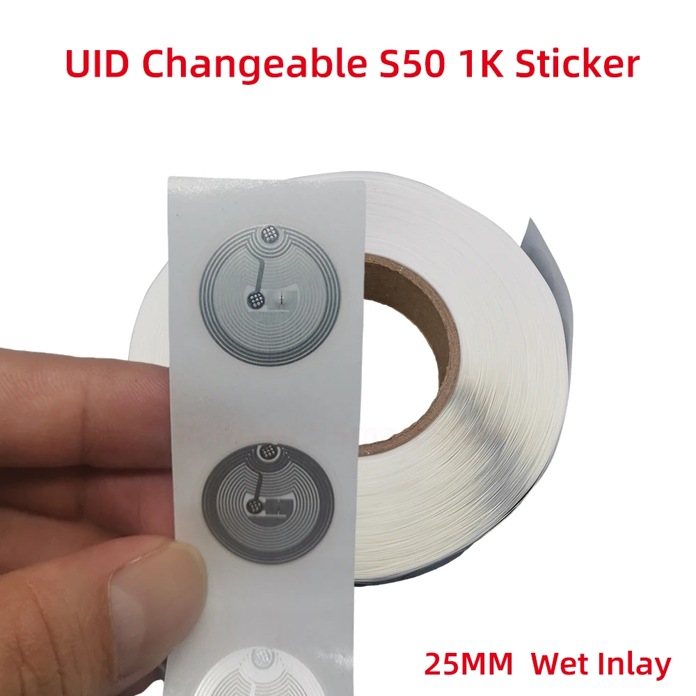 UID 쓰기 가능 섹터 0 블록 0 변경 가능 S50 1K NFC 스티커, 습식 인레이, 재기록 가능 라벨 복사 복제 RFID 태그, 25mm, 13.56MHz